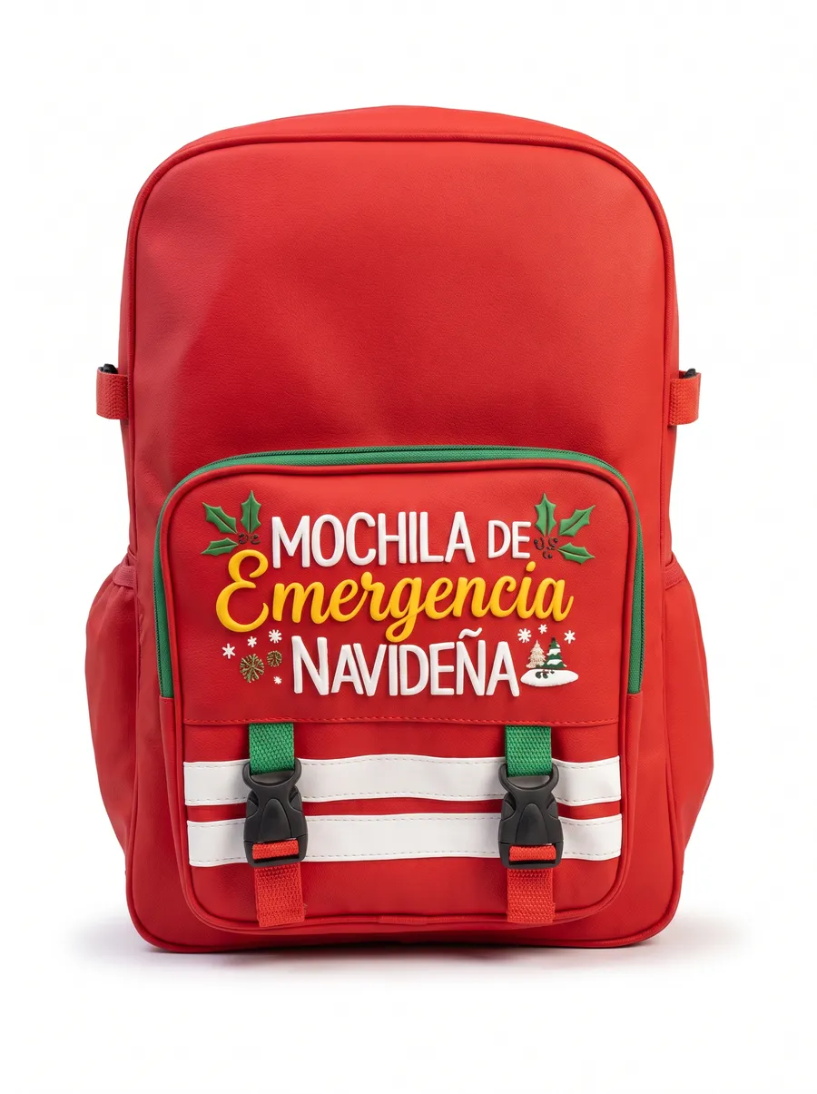 Mochila de Emergencia Navideña con franjas blancas